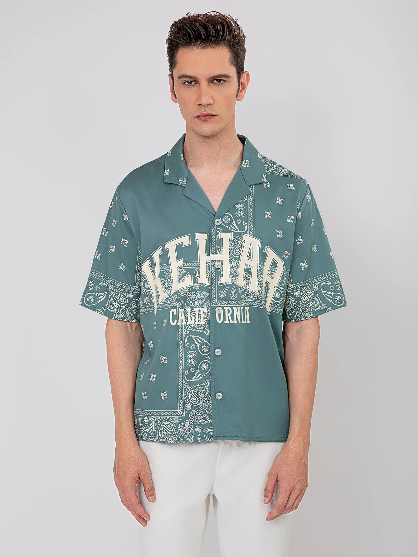 TAPESTRY BANDANA SHIRT GREENISH-BLUE